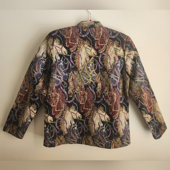Vintage 90s Daniel K Embroidered Tapestry Horse Head Print Woven Blazer Jacket S - Picture 10 of 13